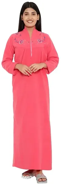 PALIVAL Women's Woollen Plain Maxi Nighty (RL61_Pink_Free Size)