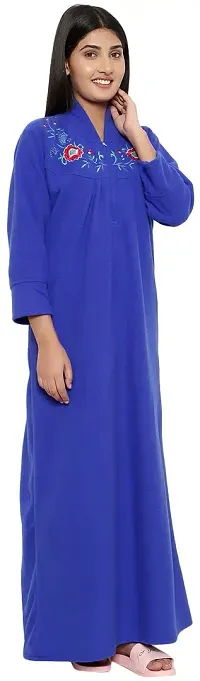 PALIVAL Women's Woollen Plain Maxi Nighty (RL65_Blue_Free Size)-thumb3