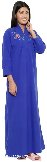 PALIVAL Women's Woollen Plain Maxi Nighty (RL65_Blue_Free Size)-thumb4
