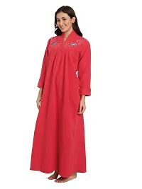 PALIVAL Women's Fleece Solid Maxi Nighty (Red, Wool)-thumb1