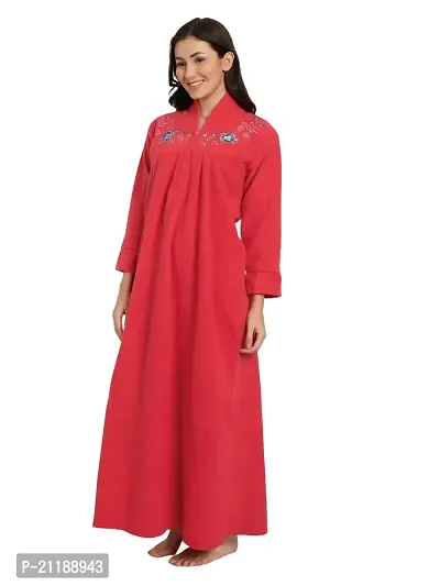 PALIVAL Women's Fleece Solid Maxi Nighty (Red, Wool)-thumb2