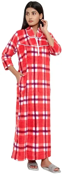 PALIVAL Women's Woollen Checkered Maxi Nighty (RL38_Red_Free Size)-thumb3