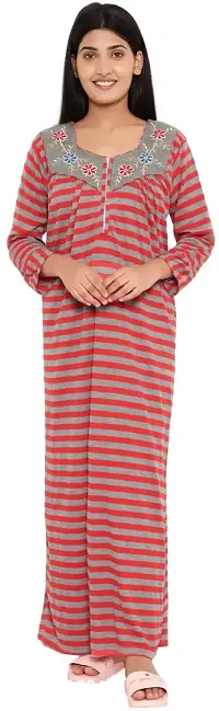 PALIVAL Women's Woollen All Over Printed Maxi Nighty (RL48_Multi_Free Size) Red-thumb0