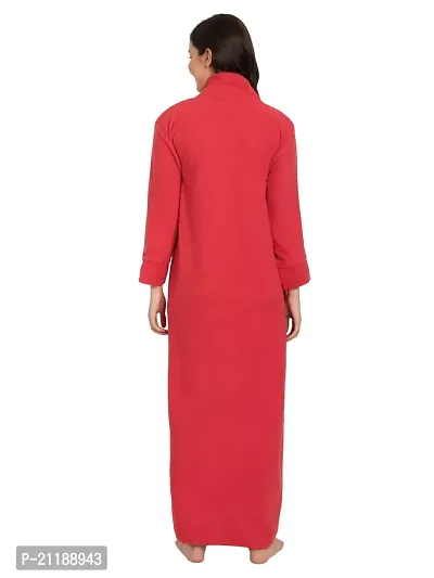 PALIVAL Women's Fleece Solid Maxi Nighty (Red, Wool)-thumb5