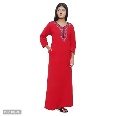 PALIVAL Women's Woolen Plain Maxi Nighty (FLS20_Maroon_Free Size) (RED, Wool)-thumb2