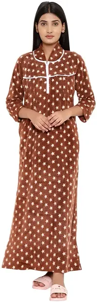 PALIVAL Women's Woollen Star Print Maxi Nighty (RL22_Brown_Free Size)