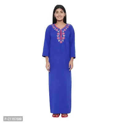 PALIVAL Women's Woolen Plain Maxi Nighty (FLS20_Maroon_Free Size) (Blue, Wool)-thumb0