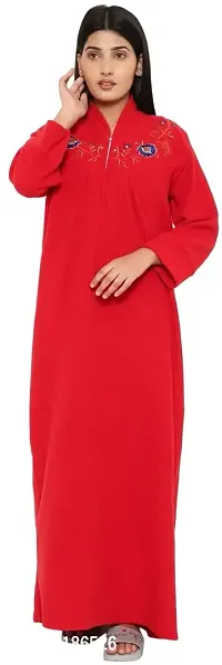 PALIVAL Women's Woollen Plain Maxi Nighty (RL67_Red_Free Size)