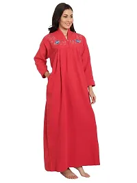 PALIVAL Women's Fleece Solid Maxi Nighty (Red, Wool)-thumb2