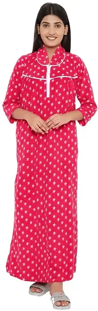 PALIVAL Women's Woollen Star Print Maxi Nighty (RL015_Red_Free Size)-thumb0