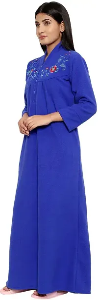 PALIVAL Women's Woollen Plain Maxi Nighty (RL65_Blue_Free Size)-thumb1