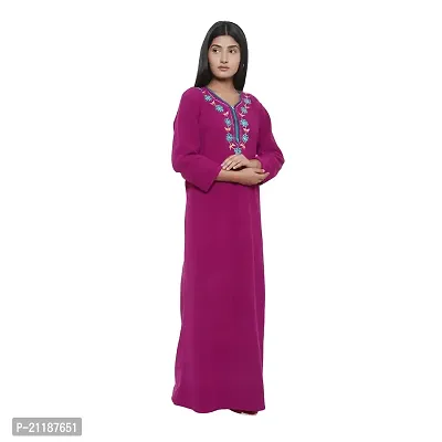 PALIVAL Women's Woolen Plain Maxi Nighty (FLS20_Maroon_Free Size) (Wine, Wool)-thumb2