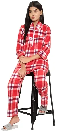 PALIVAL Women's Woollen Checkered Maxi Nighty (RL38_Red_Free Size)-thumb1