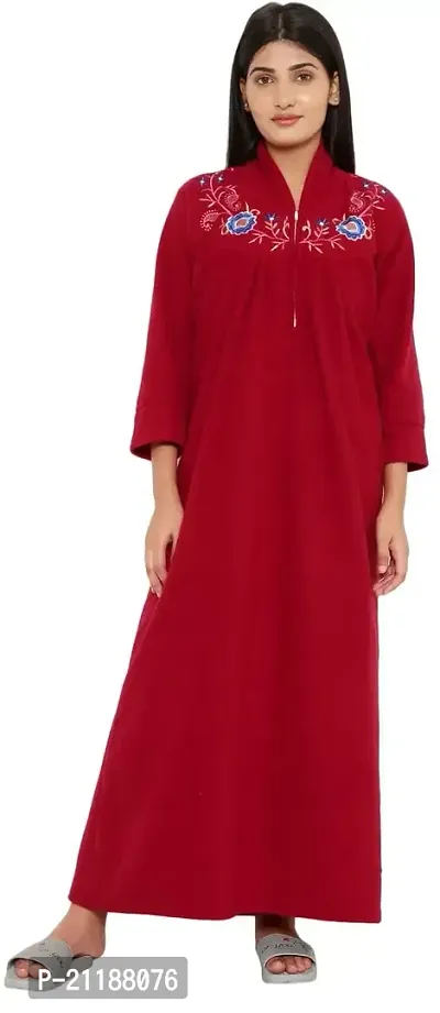 PALIVAL Women's Woollen Plain Maxi Nighty (RL20_Red_Free Size)