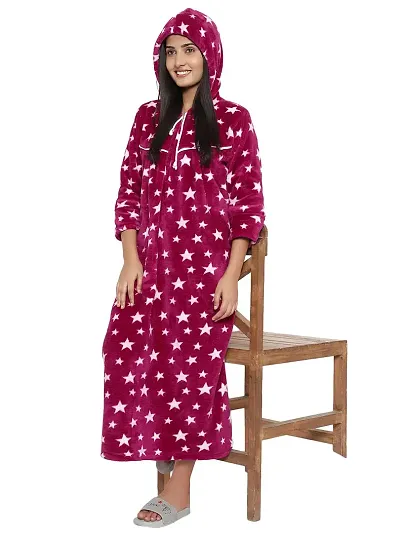 PALIVAL Women's Woollen Star Print Maxi with Hood Nighty