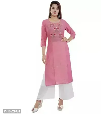 Beautiful Pink Embroidered Cotton Blend Kurta-thumb0