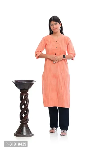 Stylish Orange Khadi Cotton Solid Kurta For Women-thumb0