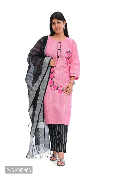 Fancy Cotton Kurta Bottom And Dupatta Set For Women-thumb0