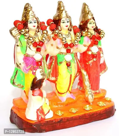 BERRYCRAVE Auspicious Clay Terracotta Ram Darbar Murti God Ram Sita Laxman & Hanuman Idol for Home Temple Puja - Medium Statue 14.5Cm Height, 650 Gm - with 3 Original Garlands-thumb4