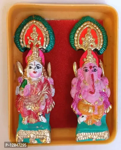 BERRYCRAVE Miniature Very Small Laxmi Ganesha Pair for Puja | Vastu Auspicious Clay Terracotta | Transparent Box | Car Dashboard | Office Temple | Multicolour | Cute-thumb2