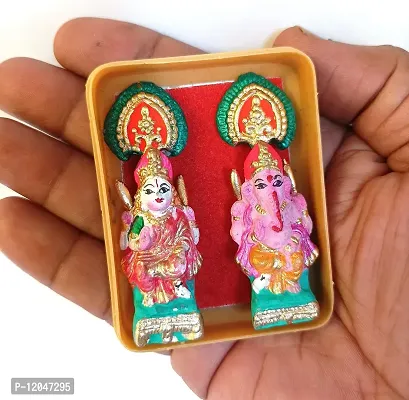 BERRYCRAVE Miniature Very Small Laxmi Ganesha Pair for Puja | Vastu Auspicious Clay Terracotta | Transparent Box | Car Dashboard | Office Temple | Multicolour | Cute