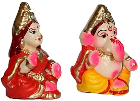 BERRYCRAVE Small Laxmi Ganesh Murti for Diwali Puja Lakshmi Ganapati Murti for Home Office Diwali Puja Religious God | Handmade Terracotta Clay Statue | Pooja Idol Pair-thumb1