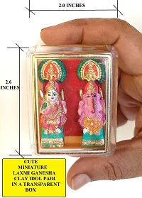 BERRYCRAVE Miniature Very Small Laxmi Ganesha Pair for Puja | Vastu Auspicious Clay Terracotta | Transparent Box | Car Dashboard | Office Temple | Multicolour | Cute-thumb2