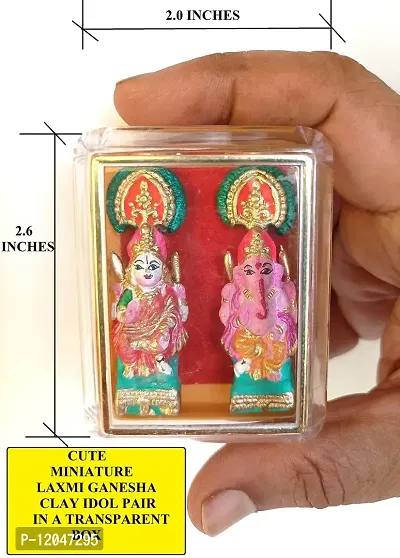 BERRYCRAVE Miniature Very Small Laxmi Ganesha Pair for Puja | Vastu Auspicious Clay Terracotta | Transparent Box | Car Dashboard | Office Temple | Multicolour | Cute-thumb3