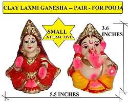 BERRYCRAVE Small Laxmi Ganesh Murti for Diwali Puja Lakshmi Ganapati Murti for Home Office Diwali Puja Religious God | Handmade Terracotta Clay Statue | Pooja Idol Pair-thumb2