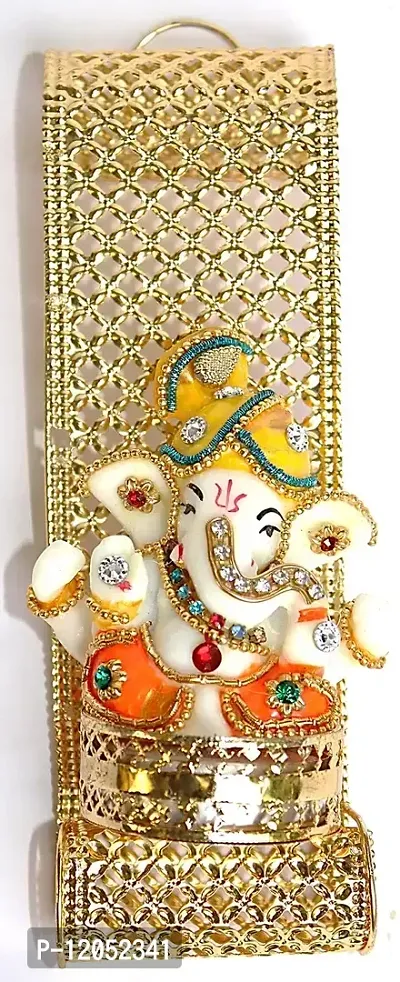 BERRYCRAVE Small Ganesha Ganpati Ganeshji Poly Resin Idol Murti Statue Seated in a Golden Metal Decorative 6.5 Inch Jaali Work Wall Hanger (SHRINGAR Ganesha)