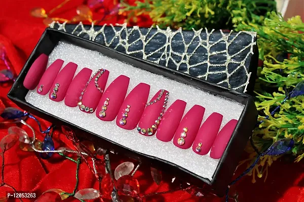 BERRYCRAVE Press On ?Mulberry Violet? Artificial COFFIN NAILS False Nail Extensions Luxury Rhinestones with adhesive stickers and Nail File (Pack of 12 Nails) - By Designer Antara-thumb5