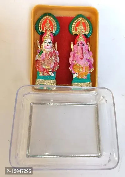BERRYCRAVE Miniature Very Small Laxmi Ganesha Pair for Puja | Vastu Auspicious Clay Terracotta | Transparent Box | Car Dashboard | Office Temple | Multicolour | Cute-thumb5