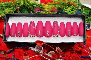 BERRYCRAVE Press On ?Mulberry Violet? Artificial COFFIN NAILS False Nail Extensions Luxury Rhinestones with adhesive stickers and Nail File (Pack of 12 Nails) - By Designer Antara-thumb2