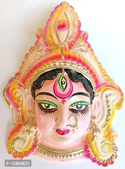 BERRYCRAVE Goddess Maa Durga Attractive Features Auspicious Clay Terracotta Mud Decorative Wall Hanging Vastu Handmade Showpiece (Multicolour Hand Painted) Sharp Features-thumb0