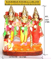 BERRYCRAVE Auspicious Clay Terracotta Ram Darbar Murti God Ram Sita Laxman & Hanuman Idol for Home Temple Puja - Medium Statue 14.5Cm Height, 650 Gm - with 3 Original Garlands-thumb2