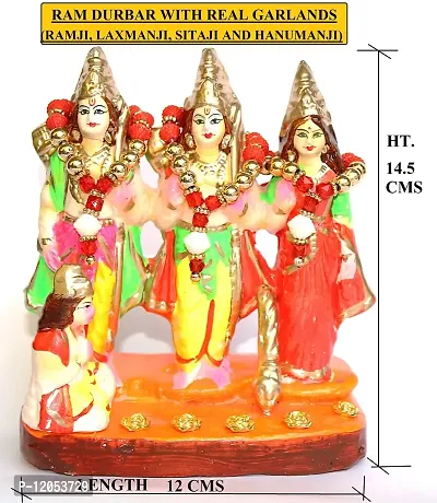 BERRYCRAVE Auspicious Clay Terracotta Ram Darbar Murti God Ram Sita Laxman & Hanuman Idol for Home Temple Puja - Medium Statue 14.5Cm Height, 650 Gm - with 3 Original Garlands-thumb3