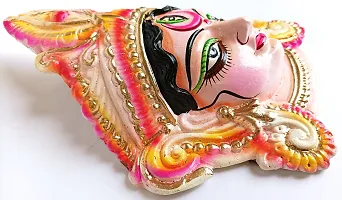 BERRYCRAVE Goddess Maa Durga Attractive Features Auspicious Clay Terracotta Mud Decorative Wall Hanging Vastu Handmade Showpiece (Multicolour Hand Painted) Sharp Features-thumb3