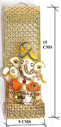 BERRYCRAVE Small Ganesha Ganpati Ganeshji Poly Resin Idol Murti Statue Seated in a Golden Metal Decorative 6.5 Inch Jaali Work Wall Hanger (SHRINGAR Ganesha)-thumb2