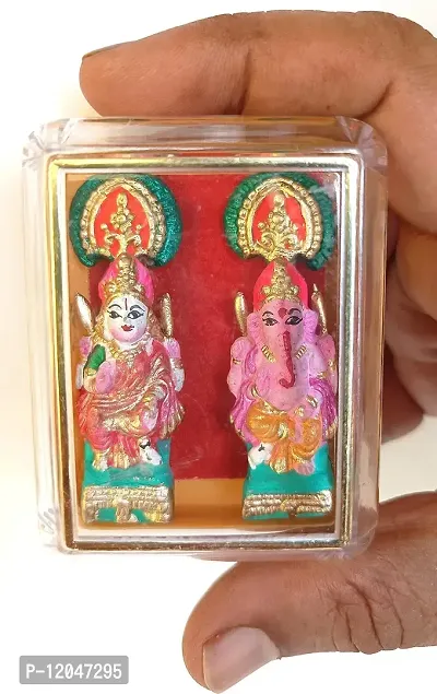 BERRYCRAVE Miniature Very Small Laxmi Ganesha Pair for Puja | Vastu Auspicious Clay Terracotta | Transparent Box | Car Dashboard | Office Temple | Multicolour | Cute-thumb4