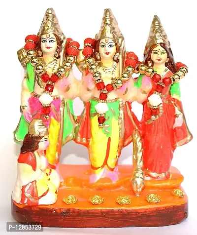 BERRYCRAVE Auspicious Clay Terracotta Ram Darbar Murti God Ram Sita Laxman & Hanuman Idol for Home Temple Puja - Medium Statue 14.5Cm Height, 650 Gm - with 3 Original Garlands