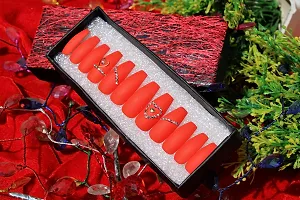 BERRYCRAVE Press On ?Orange-A Colour? Artificial COFFIN NAILS False Nail Extensions Luxury Rhinestones with adhesive stickers and Nail File (Pack of 12 Nails) - By Designer Antara-thumb4