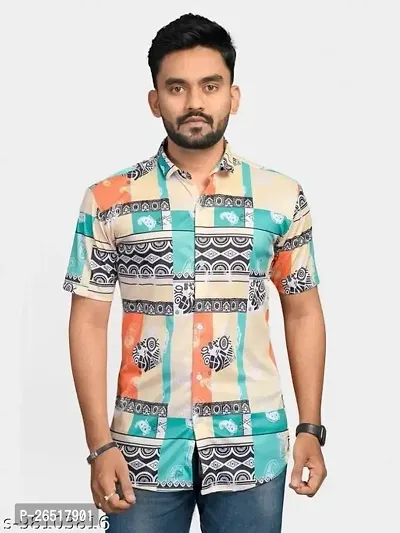 Het Fashion Men's Lycra Casual Printed Regular Half Sleeve Shirt-thumb0