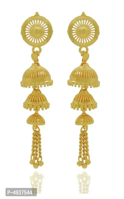 Trendy Brass Gold Plated Layered Jhumka Earring for Women