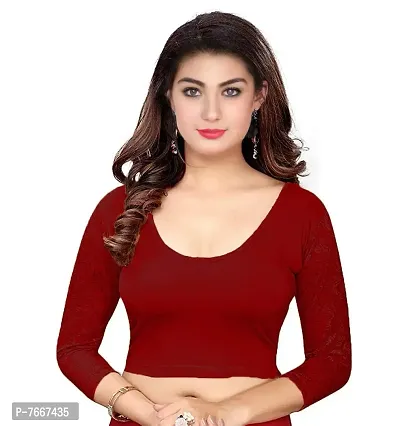 PU Fashion Readymade Blouse for Women Cotton Lycra Stretchable Blouse 3/4th Sleeves (Maroon) Size XL-thumb0