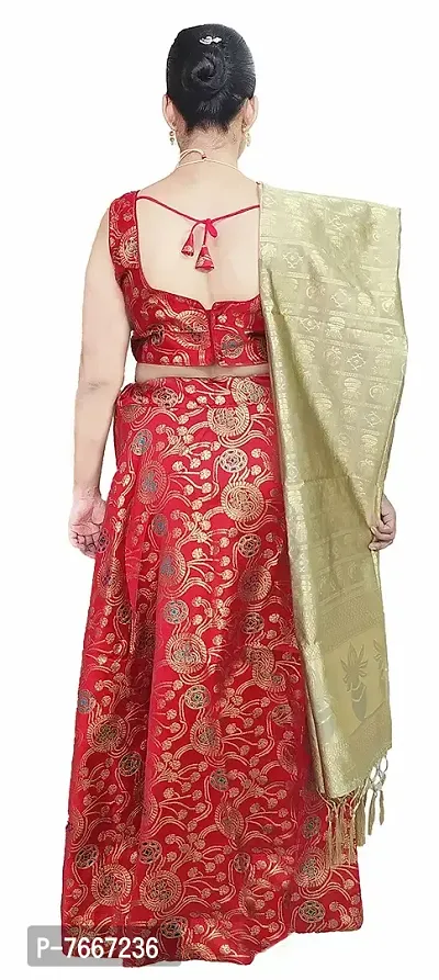 Readymade Stitched Lehenga Choli set for Women Benaras Jecquard Wedding Sangeet Bridal Lehenga/Ghaghra (Free Size) (Red)-thumb2