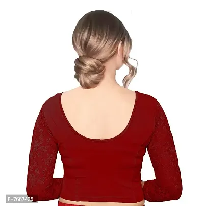 PU Fashion Readymade Blouse for Women Cotton Lycra Stretchable Blouse 3/4th Sleeves (Maroon) Size XL-thumb2