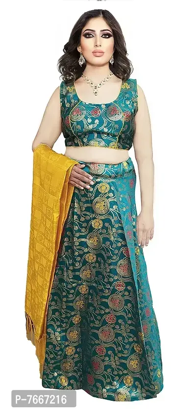 Readymade Stitched Lehenga Choli set for Women Benaras Jecquard Wedding Sangeet Bridal Lehenga/Ghaghra (Free Size)-thumb0