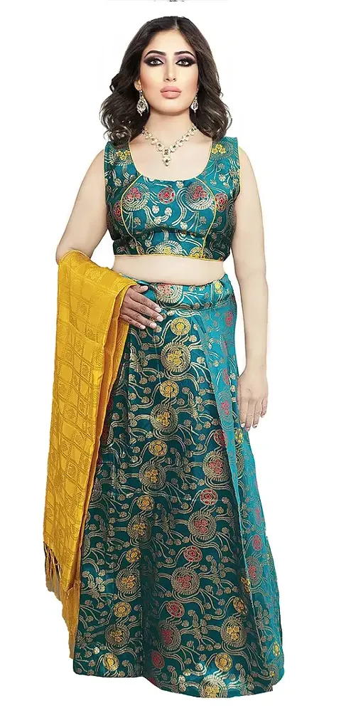 Readymade Stitched Lehenga Choli set for Women Benaras Jecquard Wedding Sangeet Bridal Lehenga/Ghaghra (Free Size)