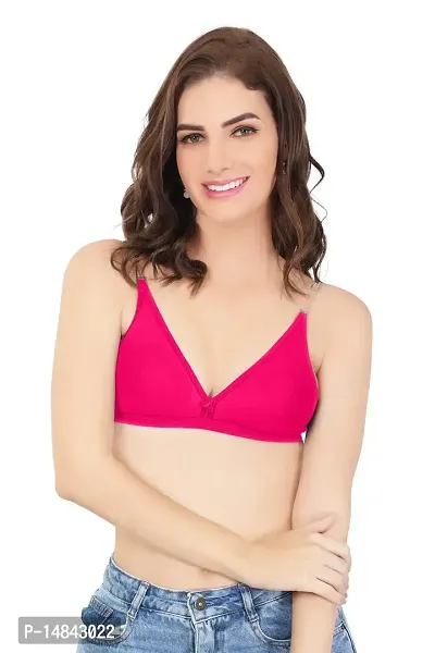 Backless full coverage non padded bra for women and girls Transparent strap  & band ( pink )