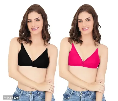 Buy SH GLOBLE Full Coverage Backless Cotton Bra for Women and Girls Non  Padded Everyday Wear Transparent Strap Band Free Bra 2PC (A, Black Pink,  34) Online In India At Discounted Prices